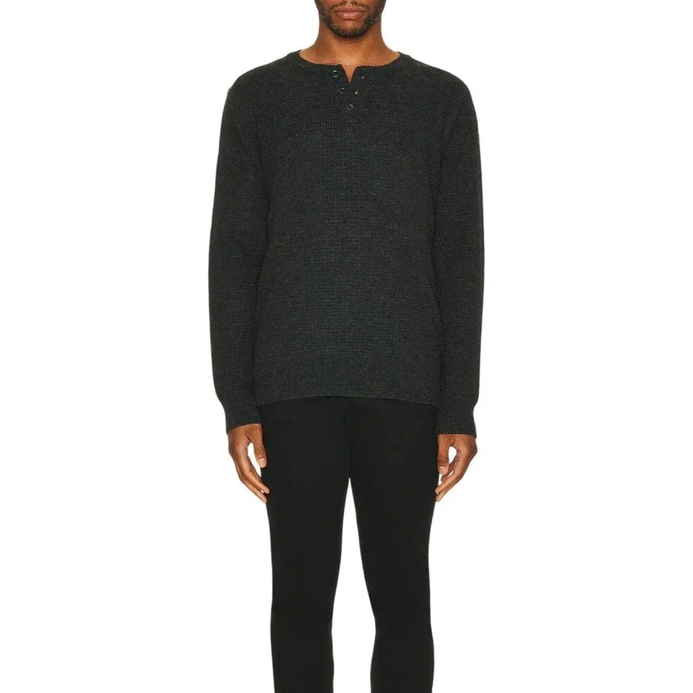 Schott Button Henley Sweater in Black Small New Mens Long Sleeve Top